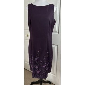 CDC Womens VTG Purple Sheath Dress Lined Beaded Floral Hemline Cocktail 12 EUC